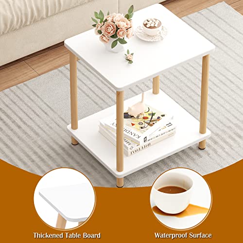 Fixwal Side Table 2-Tier Tall End Table With Storage Rack Wooden Nightstand White Bedside Table For Living Room Bedroom Office No-Tool Assembly #TOP3
