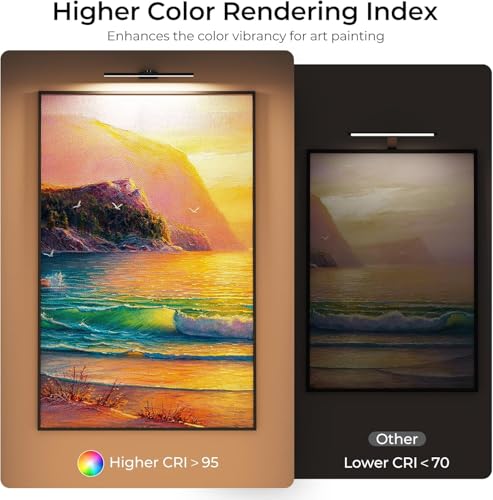Image of Wireless Picture Lights for Wall, Battery Operated Wall Light for Painting Rechargeable CCT Rotatable 16in Art Gallery Light with Remote Dimmable Timer for Artwork Frame Display Dartboard