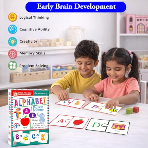 Image of Alphabet Learning Jigsaw Puzzle Connecting 2-piece (Set of 21 pcs) for Kids, Childrens and Toddlers - Early Learning Educational Brain Booster with Fun and Engaging - Ages 4+