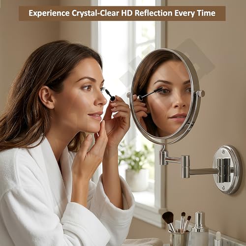 Image of Magnifying Mirror for Bathroom | 5X & 1X Double Sided Makeup Mirror | Wall Mounted Mirror with 360 Rotation for Shaving & Makeup (Chrome)