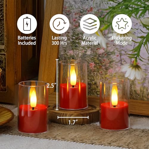 Image of Yeelida 8pcs Battery Operated 1.7 inch x2.5 inch Clear Acrylic Remote LED Tea Lights, Flameless 2 /4 /6 /8h Timer Fake Red Bulk Votive Candles with Batteries, Flickering Warm Light Pure Plastic Tealights