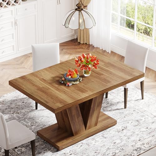 Image of Tribesigns 47-Inch Dining Table for 4, Walnut Brown Kitchen Dinner Table with Heavy Duty Pedestal, Farmhouse Wooden Eating Table for Home, Dining Room, Small Space