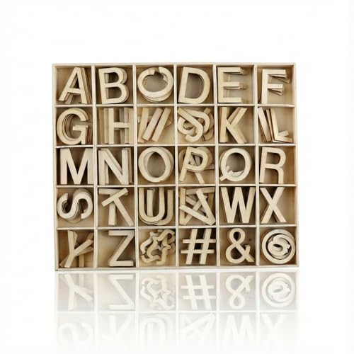 Hopzab 180 Pcs Wooden Letters Numbers Symbol Set with Storage Tray Capital Wooden Alphabet Letters for Crafts DIY Projects Kids Learning Home Decor Painting Scrabble and Wedding Decorations