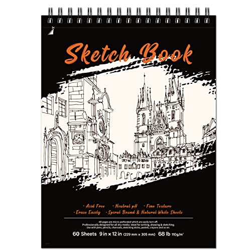 Sketchbook - 60 Sheets Sketchpad, 9 x 12 , Wirebound Sketch Book, 68 lb/110g Durable Acid Free Drawing Paper, Dual-Sided Texture Art Paper for Kids, Teens, Artist Pro, Amateurs Sketchbook - 60 Sheets Sketchpad, 9" x 12" , Wirebound Sketch Book, 68 lb/110g Durable Acid Free Drawing Paper, Dual-Sided Texture Art Paper for Kids, Teens, Artist Pro, Amateurs