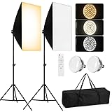 2X Softbox Set Fotostudio 50x70cm, Fotolicht Beleuchtung Set mit Softboxen LED lampen E27 3000K-6000K, 2m Vollverstellbare Lichtstative für Studio-Porträts Produktfotografie Modefotos