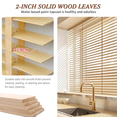 2" Slats Wood Blinds for Indoor Windows, Custom Wood Window Blinds, Wooden Venetian Horizontal Blinds & Shades for Indoor Windows, Office, Living Room, Bedroom