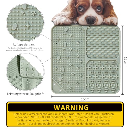 Wingcases-Schleckmatte Hund & Katze, 2 Stück Leckmatten 100% Silikon-Welpen- mit Saugnäpfen. Lindert Angst und Langeweile, leicht zu reinigen, (Hellgrün & Asche)