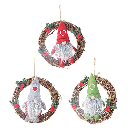dontdo 3Pcs Christmas Gnome Doll Toy Pendant Door Xmas Tree Rattan Ring Home Window Hanging Decor 3pcs
