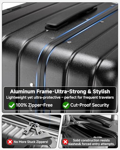 Somago Luggage Sets 2pcs, 22x14x9 Front Compartment Aluminum Framed PC Hardside and 30 Inch Trunk Luggage with Spinner Wheels, Black3