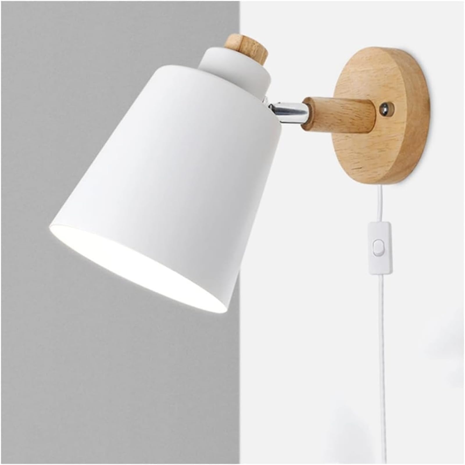 Generic Wall Lamps, Modern Wall Light, E27 Wall Light with Plug and Switch, Modern Wall Lamp for Bedroom, Living Room, Study - Adjustable Wooden Bedside Reading Lights