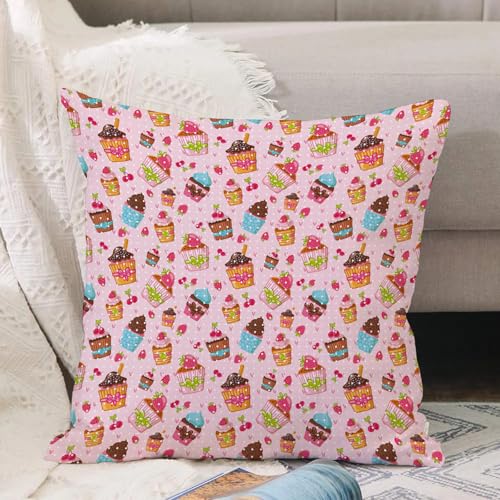 VJIZLOQB Fundas Cojines,Fundas de Cojines Decorativo Fundas Cojin Poliéster por Sala de Dormitorio Sofá,Cupcakes Muffins Rosa Estampado Fresa Cereza (2),45x45cm