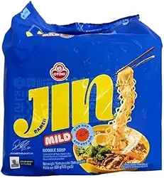 MACARRÃO COREANO INSTANTÂNEO | LAMEN JIN MILD | PACK 5X + STICKER ADESIVO | 5 PACOTES + 1 STICKER