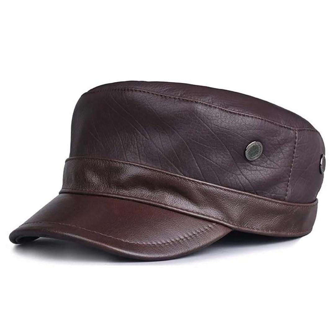 Męska czapka z prawdziwej skóry płaskie czapki ciepła wojskowa wojskowa czapka elegancka czapka z daszkiem brytyjska vintage czapka ze skóry bydlęcej