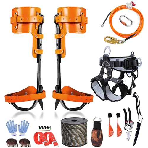 Image of Tree Climbing Gear, Tree Climbing Spikes, Tree Climbing Gear with Adjustable Climbing Straps and Steel Core Flip Line, Rock Climbing Kit with Triple Lock Lanyard Adjuster