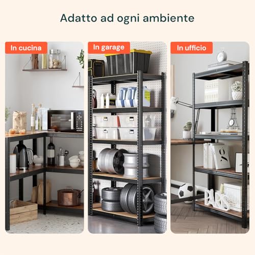 DAIMANN Metallregal für Garage, modulares Regal aus Metall mit 5 Regalböden, Holzoptik, platzsparend für Keller, Büro und Lager