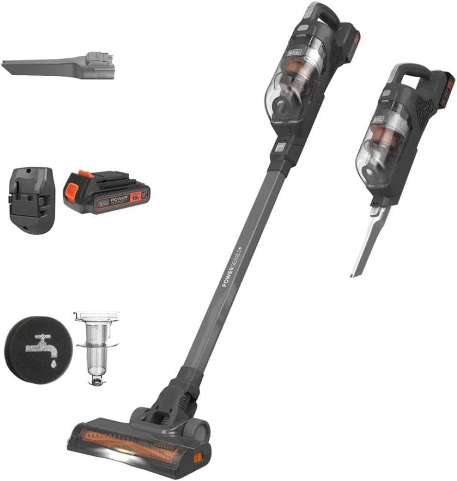 BLACK+DECKER POWERSERIES+ 18V MAX Cordless Stick Vacuum with LED Floor Lights, Lightweight, Removable Battery (BHFEA18D1)