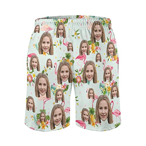 Custom Mens Swim Trunk with Faces on Tropical Leaves Quick Dry Beach Shorts Personalized Photos Gifts Beach Board Short4