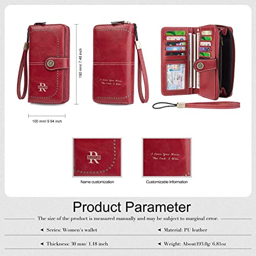 Nobelook Personalized Wallets for Women Bifold Leather Zipper Pocket Womens Wallet Long Credit Card Holder (Red)2