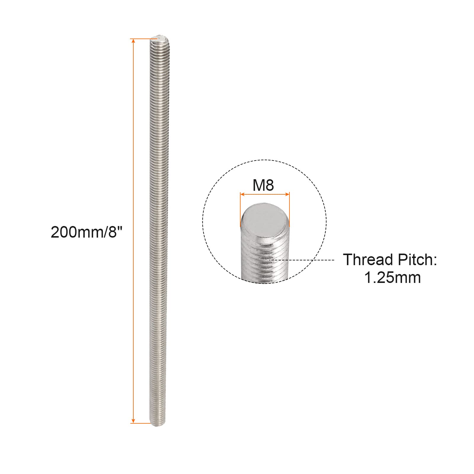 Asta Filettata M8 X 80mm Acciaio Inox 304 - 10 Pezzi Per Fissaggi E Montaggi - Foto 2