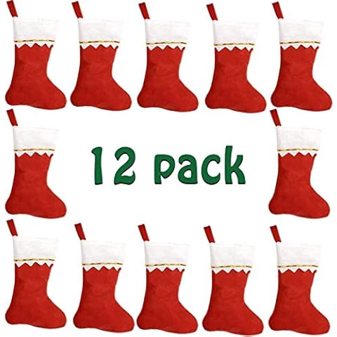 12 Pcs Red Felt Christmas Stockings, 15 inches Hanging Stocking Red Non-Woven Fabric with Golden Plush Trim Cover