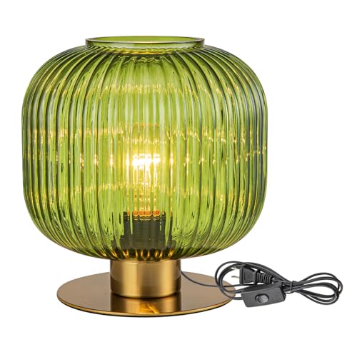 El Mejor Listado de Lampara de escritorio verde los preferidos por los clientes. 48 Soutas Lámpara de mesa pequeña elegante de vidrio verde con visualización de vidrio acanalado, lámpara de mesa decorativa para recámara, mesa o estante esquinero (verde),...