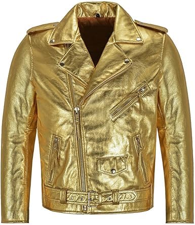 Hide & Seek Men’s Brando Biker Asymmetrical Shiny Foiled Metallic Punk Motorcycle Leather Jacket