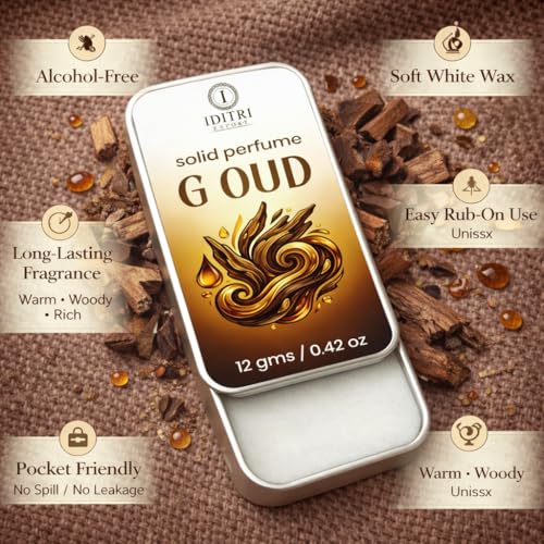 Image of Solid Perfume G Oud | Mogra | Alcohol Free Wax Perfume Balm, Long Lasting Pocket Fragrance Tin 12g, Non Greasy Smooth Glide, Travel Friendly | Date Night | Party Luxury Feel