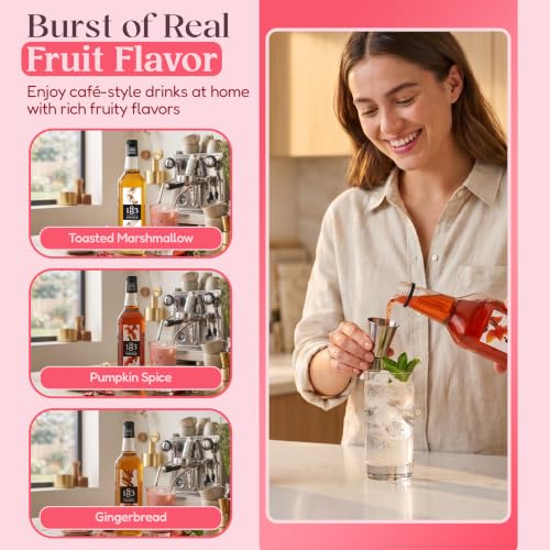 Image of 1883 Gingerbread, Pumpkin Spice, Toasted Marshmallow Syrups with Pumps (Winter Holiday Flavors) for Drinks - 1 Liter Glass Bottles (Pack of 3)