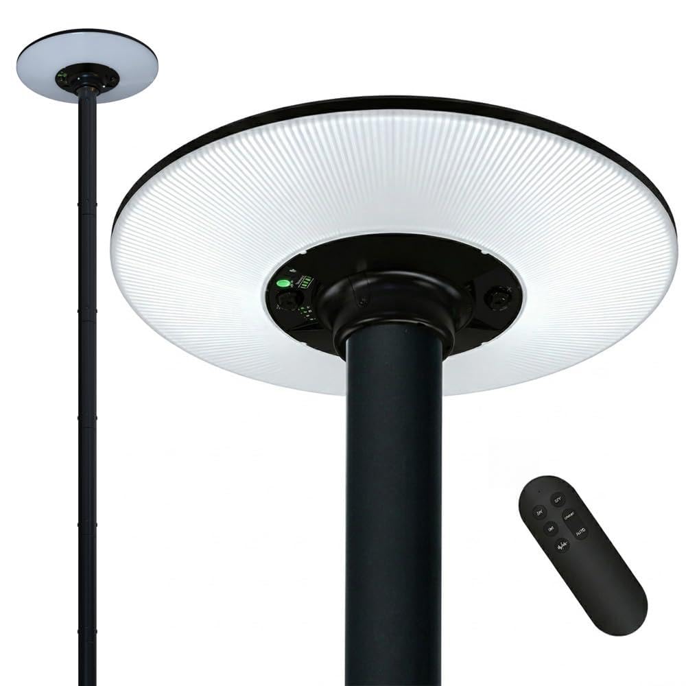 Lanterna solare da esterno 15 W, faretto LED con sensore di movimento e telecomando con palo modulare da 250 cm di altezza, con serbatoio dell'acqua portatile e colore della luce selezionabile, per