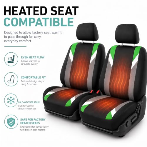 Image of FH Group FB033GREEN102 Bucket Seat Cover (Modernistic Airbag Compatible (Set of 2) Green)