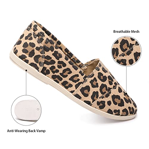Eozlink Women Slip On Loafer Flat Shoes Soft Daily Slip-On Casual Sneaker Classic Flats Breathable Women’s Loafers Canvas Walking Shoes Flats Comfortable For Women To Wear Daily (Leopard, 8) #TOP4
