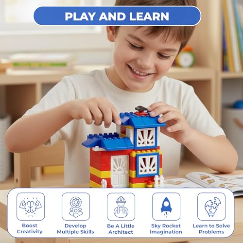 Image of RATNA'S Elite Building Blocks, 130 Interlocking Pieces Educational Construction Blocks for Kids 3+ Years, Creative Learning Toy to Make Multiple Structures & Objects