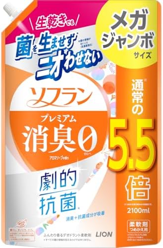 （20:30時点） ソフラン プレミアム消臭 詰替メガジャンボ2100ml アロマソープ 生乾きでも菌を生ませずニオわせない 柔軟剤 抗菌 部屋干し 汗臭 体臭 加齢臭 靴下臭