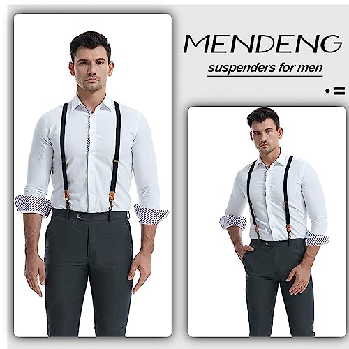 MENDENG Men Black Y Back Suspenders Bronze Snap Hooks Braces for Wedding Party - Thumbnail 5