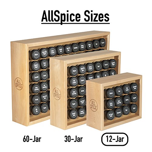 AllSpice Wood Spice Rack, Includes 12 4oz Jars- Maple