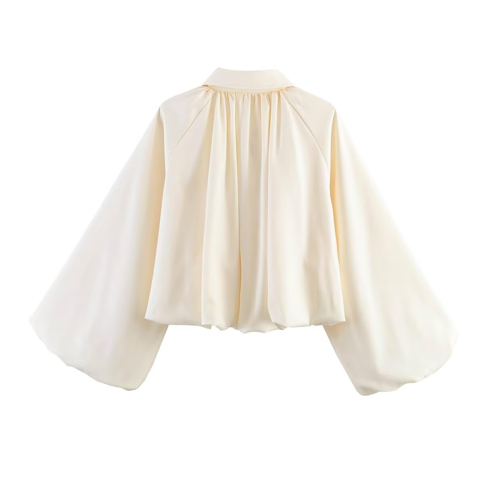 Chaqueta Pilot de manga larga abombada para mujer, cuello alto, corta, casual, holgada, ligera, color sólido