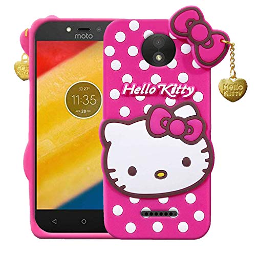 Image of Unirock Hello Kitty Back Case Cover for Moto C Plus| 3D Cute Hello Kitty Case |Soft Silicone Rubber Back Cover with Pendant Kitty Cover for Moto C Plus (Pink)