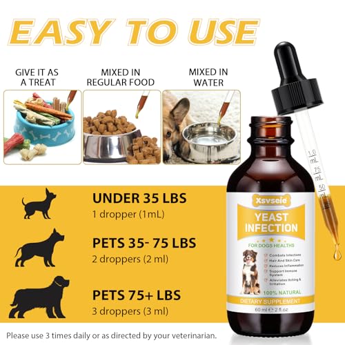 ZTSMSWY Hefe-Infektion Behandlung für Hunde, Hund Hefe-Infektion Behandlung für juckende Hundehaut Relief, Hund Allergie Relief, juckende Ohr Relief für Hunde, Hund Ohr-Infektion - 2 FL Oz / 60ml