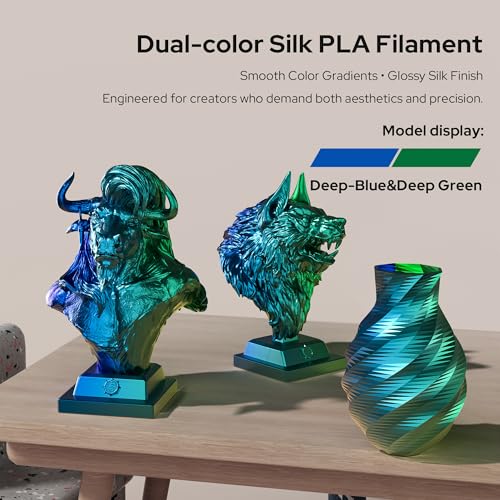 Image of Dual-Color Silk PLA Filament 1.75mm, Deep Sea Blue-Emerald Green Gradient PLA, ±0.02mm Accuracy, Metallic PLA 3D Printing Filament for Christmas Decor,Cosplay,DIY,1KG(2.2lbs) Spool