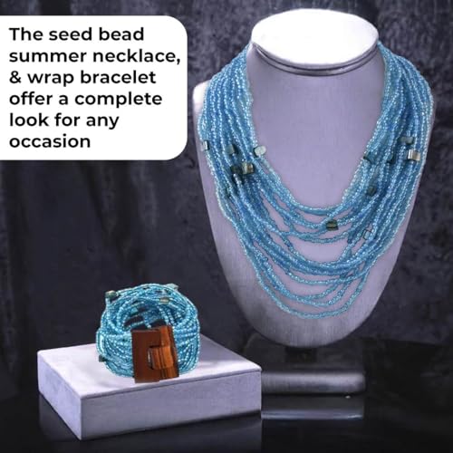 Shop LC Handmade Seed Bead Necklace & Bracelet Set Boho Jewelry for Women - Layered Multi Strand Beaded Necklaces & Bracelets w/Wooden Clasp Length 18" Strechable Bracelet Birthday Gifts for Womens4