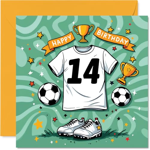 Cartes d'anniversaire 14 ans pour filles et garçons, motif de chandail de football