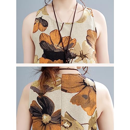 Namolit Vestido boêmio retrô feminino floral de algodão sem mangas vestido colete casual feminino ve