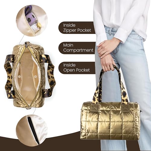 Image of Storite Crossbody Bag, Puffy Purses Top Handle Handbags, Puffer Shoulder Tote Bag for Women - Gold