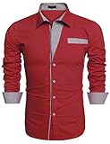 Coofandy Men's Fashion Print Dress Shirt Casual Cotton Button Down Shirts (M, RED1)