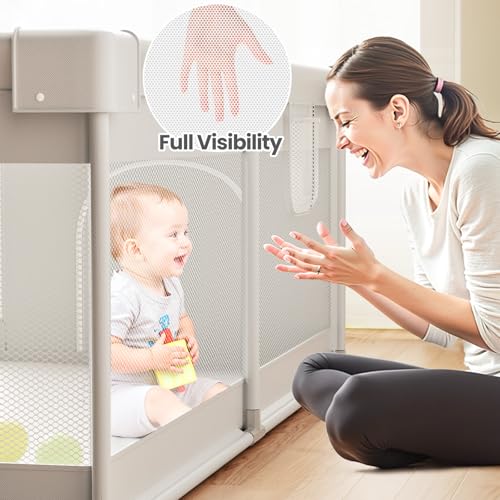 Image of ZEEBABA Extra Large Baby Playpen - Playpen for Babies and Toddlers, Play Pen with Gate, Play Yard Baby Fence Play Area Zone Indoor, Sturdy Kids Play Pin (Gray, 69x59in)