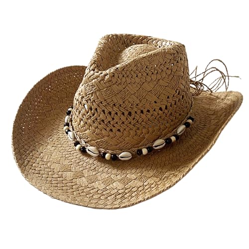 KDAMGOQE Sombrero de Vaquero de Paja Protección Solar Brima Ancha de vajilla de Paja