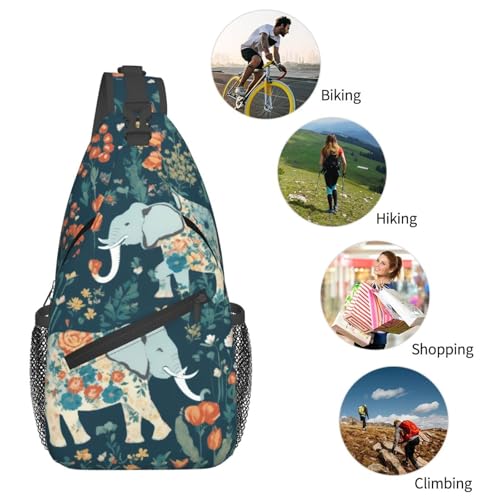 Bolso bandolera unisex con patrón floral y elefante miniatura 6