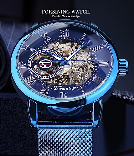 Image of FORSINING Men's Skeleton Watch Steampunk Watch Black Mechanical Watch for Men Minimalist Retro Design Mechanical Skeleton Wrist Watch Transparent