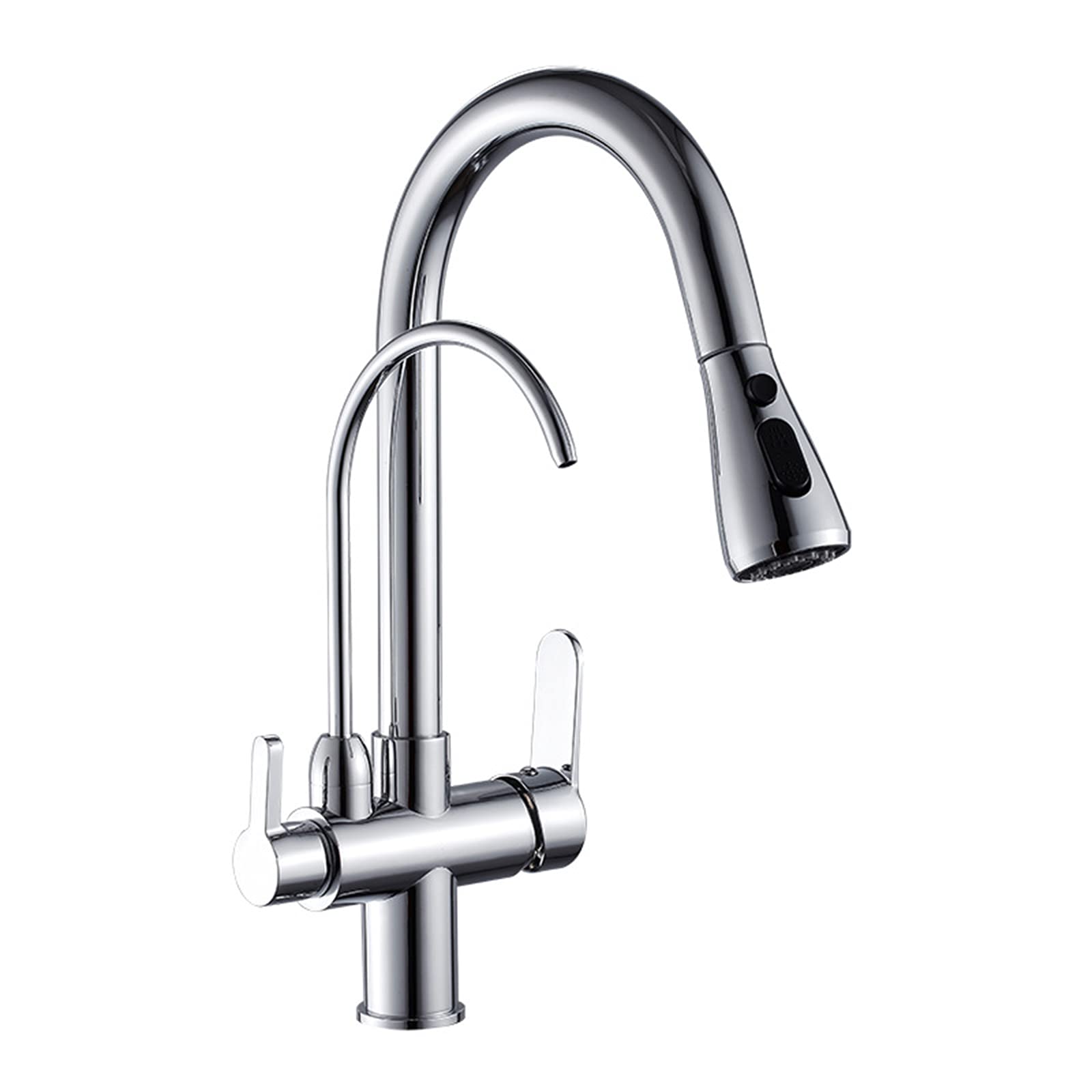 Lmysxaoz Kitchen Faucet, Mixer Tap With Pull Down Dual Function Sprayer Solid Brass Single Handle Cold And Hot Water Sink
