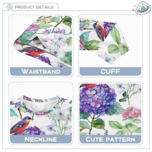 JUNZAN Watercolor Blue Flowers Birds Butterfly Big Boys Sweatshirts Hoodies Crewneck Outerwear for Kids Camping 4T3